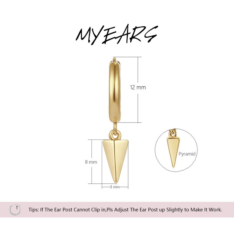 MYEARS Women Spike Earrings Gold Huggie Hoop Pyramid Dangle Drop 14K Gold Plated Small Simple Hypoallergenic Everyday Jewelry - Image 5
